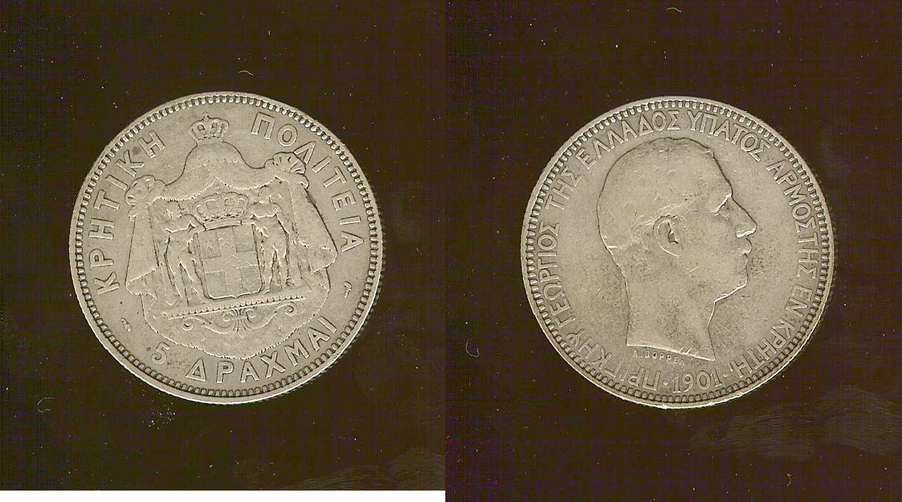 Crete 5 drachmai 1901 aVF